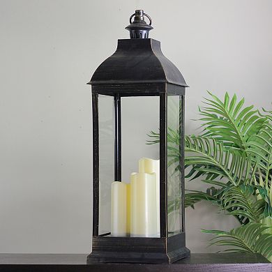 28" Gold Brushed Black Lantern With Flameless LED Candles