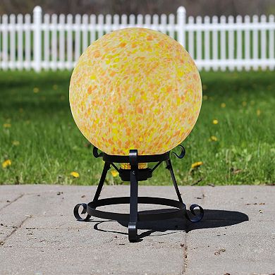 10" Orange and Yellow Speckled Glass Outdoor Garden Gazing Ball