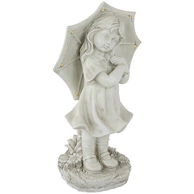 18" Solar LED Lighted Girl with Umbrella Outdoor Garden Statue