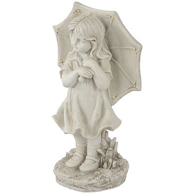 18" Solar LED Lighted Girl with Umbrella Outdoor Garden Statue