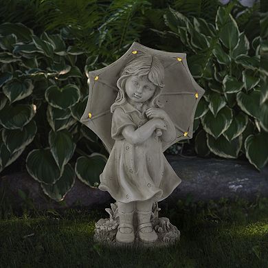 18" Solar LED Lighted Girl with Umbrella Outdoor Garden Statue