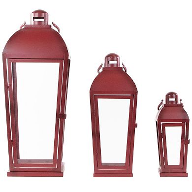 Set of 3 Red Antique Style Candle Lanterns 23.5"