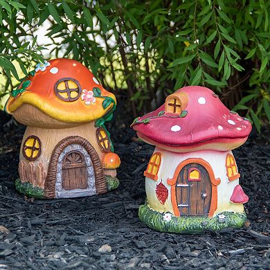 6.25" Red Mushroom House Outdoor Garden Statue