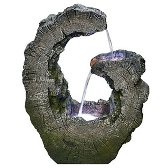 Lighted Tree Trunk Waterfall Outdoor Garden Water Fountain