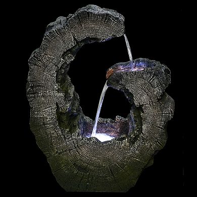 Lighted Tree Trunk Waterfall Outdoor Garden Water Fountain