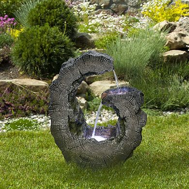 Lighted Tree Trunk Waterfall Outdoor Garden Water Fountain
