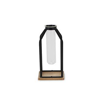 10.75" Brown and Black Handmade Metal Lantern with Glass Tube Insert
