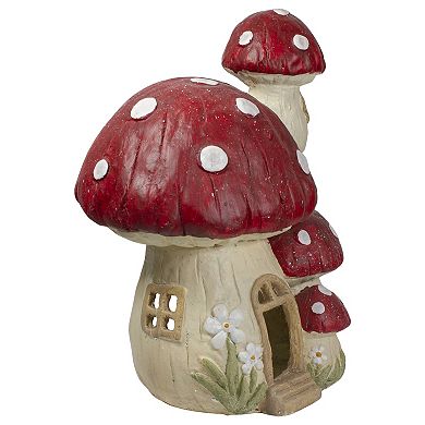 18" Red and Beige Mushroom House Outdoor Garden Statue
