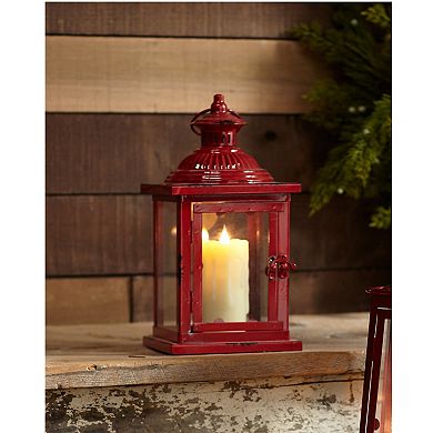 Set of 2 Red and Clear Square Candle Lanterns 13"