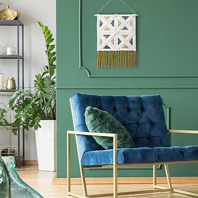 Embroidered Diamond Geometric Woven Cotton Wall Hanging Tapestry 33" x 21.5"