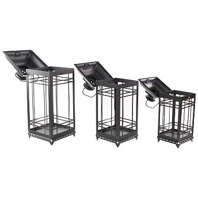 Set of 3 Distressed Black Mission Style Candle Lanterns 19.5"