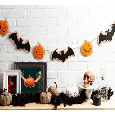72" Black Bat and Orange Pumpkin Halloween Themed Garland