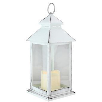 12.5" Black Brushed White Candle Lantern with Flameless LED Candle