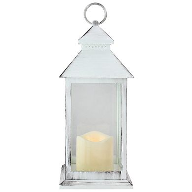 12.5" Black Brushed White Candle Lantern with Flameless LED Candle