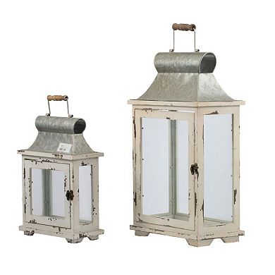 Set of 2 Silver and White Vintage Style Evelyn Lanterns with Handle 19.5"