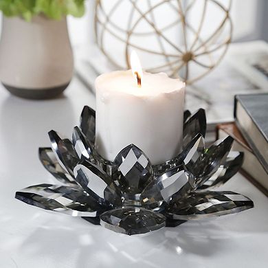 8.25" Gray and Black Crystal Lotus Votive Candle Holder