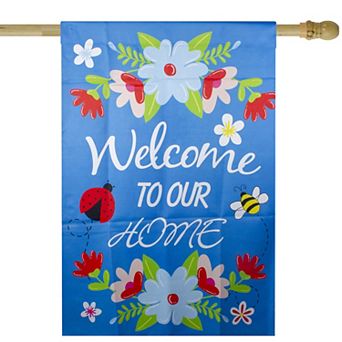 Welcome to Our Home Blue Floral Outdoor House Flag 28" x 40"