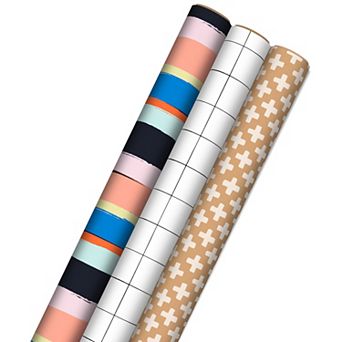 Hallmark Recyclable Kraft Wrapping Paper with Cutlines on Reverse 3-Rolls