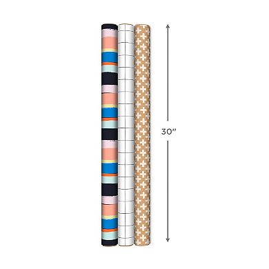 Hallmark Recyclable Kraft Wrapping Paper with Cutlines on Reverse 3-Rolls