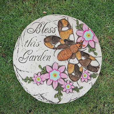 10" Bless this Garden Outdoor Floral Garden Stone