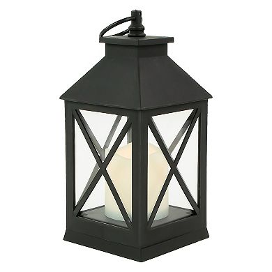 9" LED Battery Operated Black Lantern with Flameless Candle