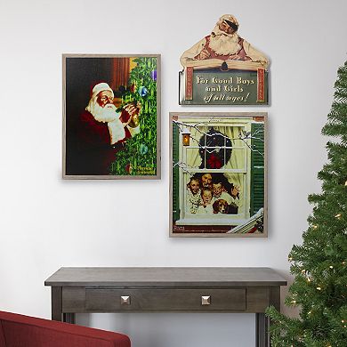 19" Lighted Norman Rockwell 'Santa Trimming Tree' Christmas Wall Art