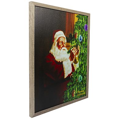 19" Lighted Norman Rockwell 'Santa Trimming Tree' Christmas Wall Art