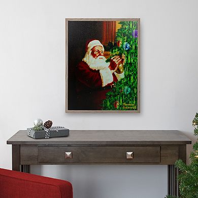 19" Lighted Norman Rockwell 'Santa Trimming Tree' Christmas Wall Art