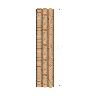 Hallmark Recyclable Wrapping Paper with Cutlines on Reverse 3-pk.