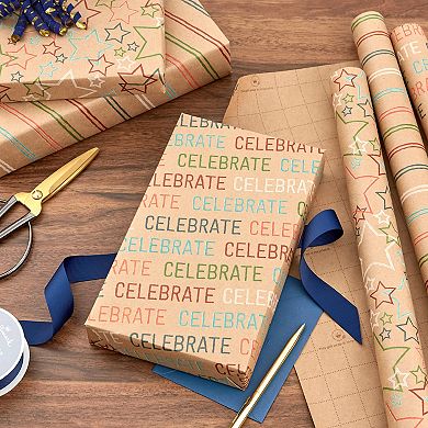 Hallmark Recyclable Wrapping Paper with Cutlines on Reverse 3-pk.