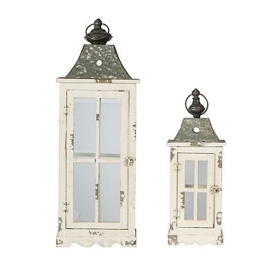 Set of 2 Silver and White Evelyn Enclosed Lanterns with Handle 27.25"