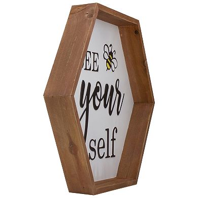 16" Wooden Framed "Bee Yourself" Metal Sign Spring Wall or Tabletop Decor