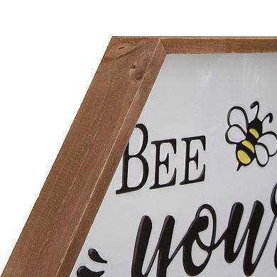16" Wooden Framed "Bee Yourself" Metal Sign Spring Wall or Tabletop Decor