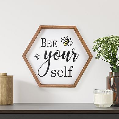 16" Wooden Framed "Bee Yourself" Metal Sign Spring Wall or Tabletop Decor