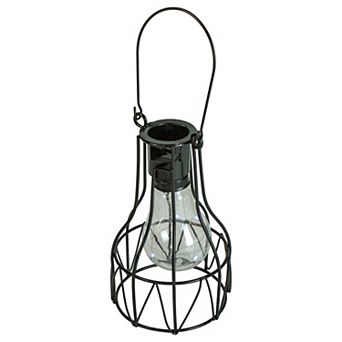 6.5" Black Geometric Edison Outdoor Hanging Solar Lantern with Handle