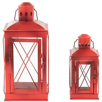 Set of 2 Antique Red Mission Style Candle Lanterns 12.25"
