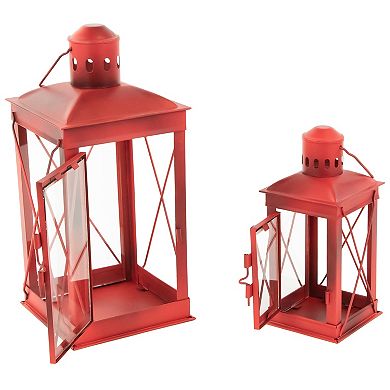Set of 2 Antique Red Mission Style Candle Lanterns 12.25"