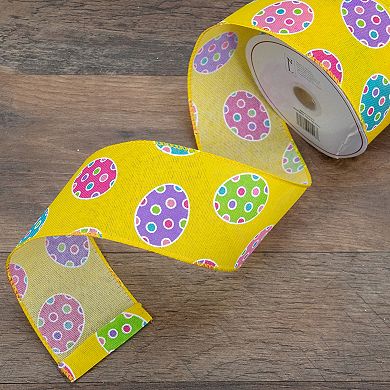 Yellow with Easter Egg Design Wired Spring Craft Ribbon 2.5" x 10 Yards