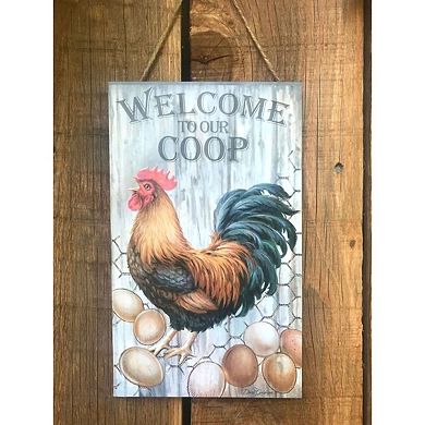 Brown and Gray Rooster Rectangular Wall Sign with Rope Hanger 10" x 6"