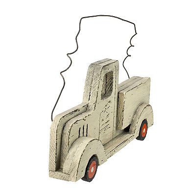 11.75" White Wooden Pick Up Truck Fall Harvest Wall Hanging