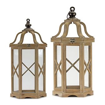 Set of 2 Brown and Clear Contemporary Lanterns 31"