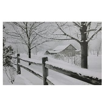 Large Fiber Optic Lighted Snowy Winter Cabin Canvas Wall Art 23.5" x 15.5"