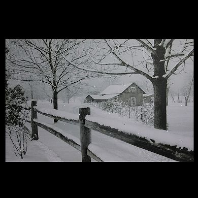 Large Fiber Optic Lighted Snowy Winter Cabin Canvas Wall Art 23.5" x 15.5"