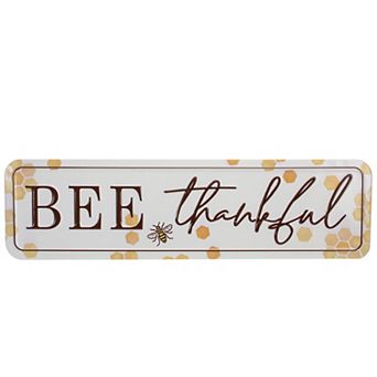 20" White and Brown "BEE Thankful" Metal Sign with Honeycombs Wall Decor