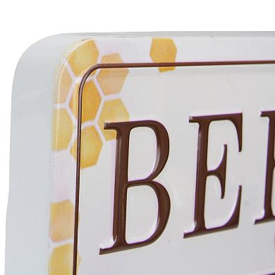 20" White and Brown "BEE Thankful" Metal Sign with Honeycombs Wall Decor