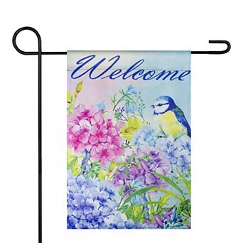 Blue and Purple Welcome Bird Outdoor Garden Flag 12.5" x 18"