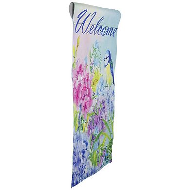 Blue and Purple Welcome Bird Outdoor Garden Flag 12.5" x 18"