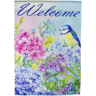 Blue and Purple Welcome Bird Outdoor Garden Flag 12.5" x 18"