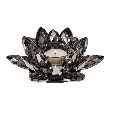 6" Gray and Black Crystal Lotus Votive Candle Holder