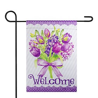 Welcome Purple Floral Bouquet Outdoor Garden Flag 12.5" x 18"